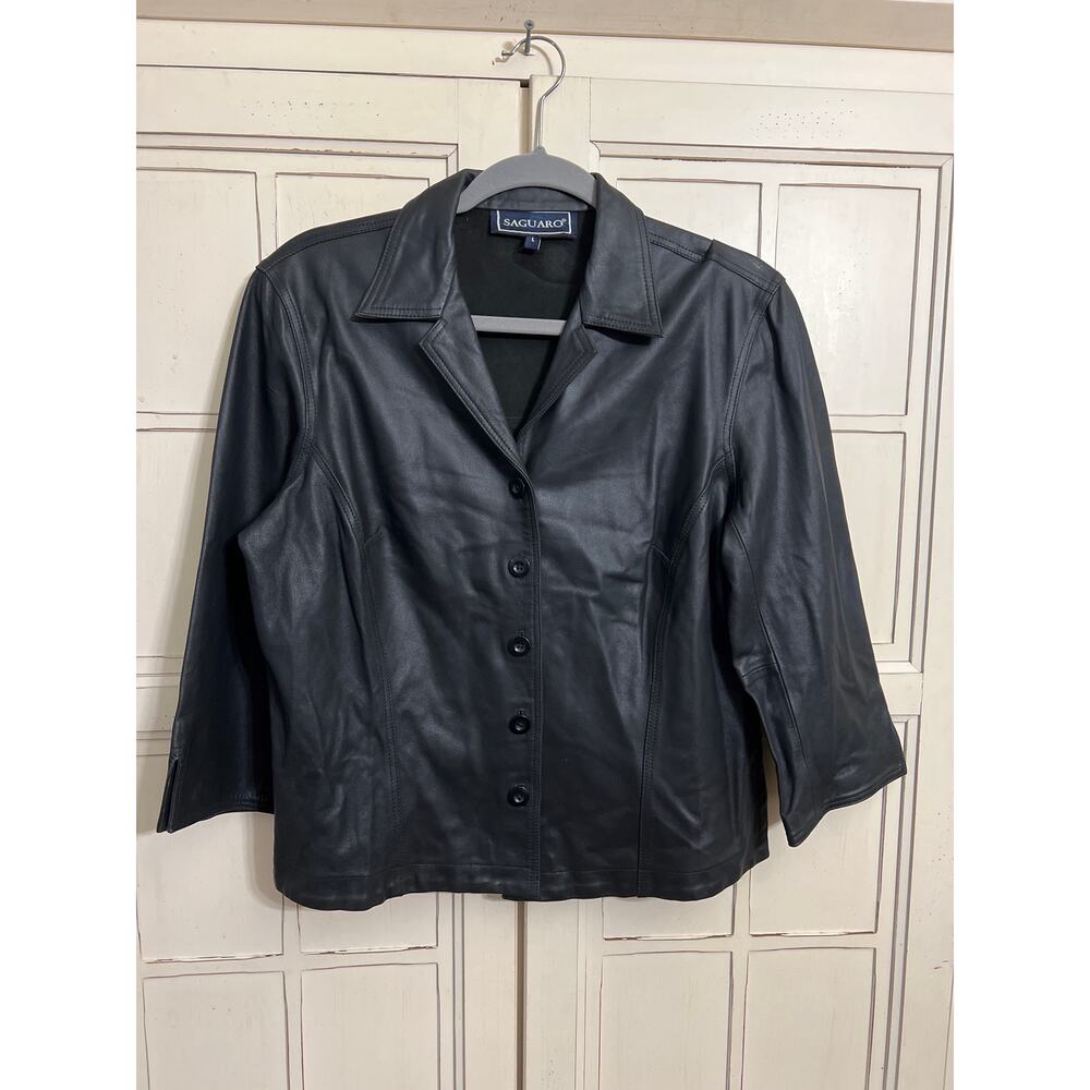 Saguaro size large womens black leather lightweight jacket